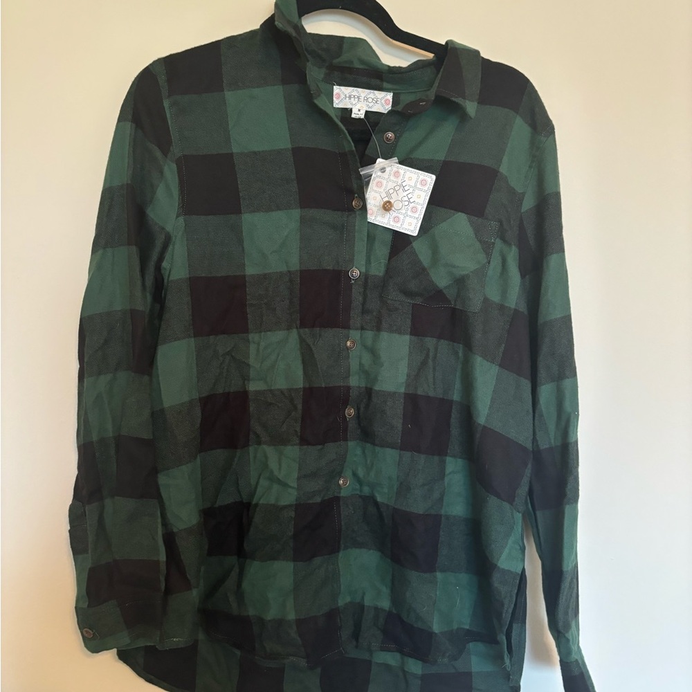 NWT hippie rose flannel shirt women’s size medium